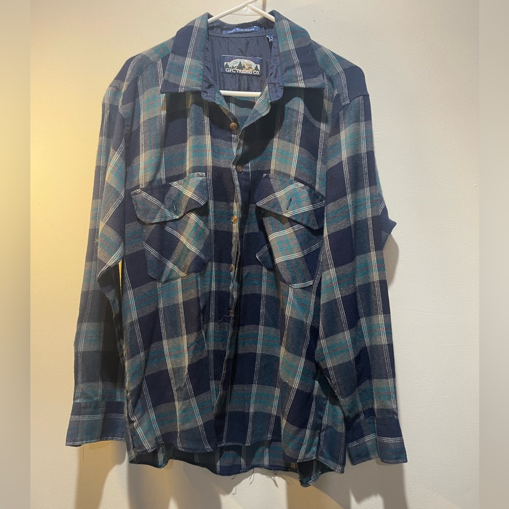 GFC Trading Co Men's Blue Plaid Long Sleeve Button Down Shirt NWOT Collared Larg